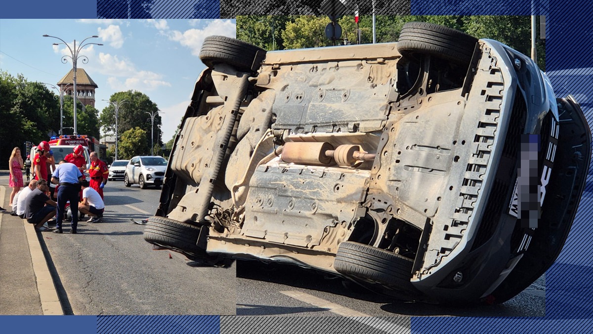 Grav accident în Piața Victoriei. O mașină s-a răsturnat la doi pași de sediul Guvernului