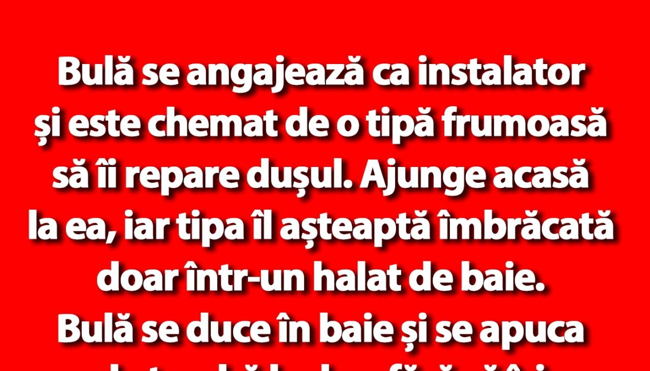 BANC | Bulă se angajează ca instalator și este chemat de o tipă frumoasă să îi repare dușul