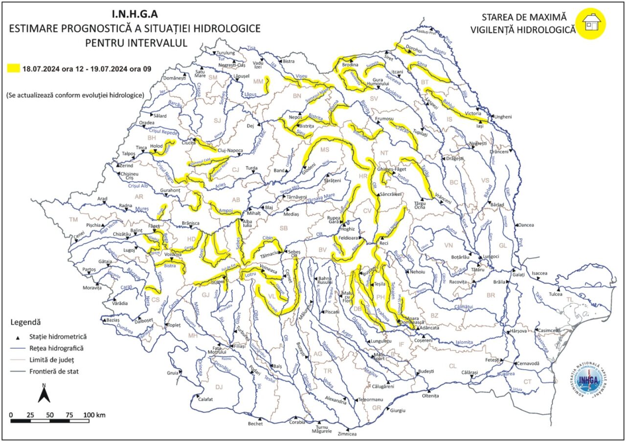 Cod galben de VIITURI în opt județe din România