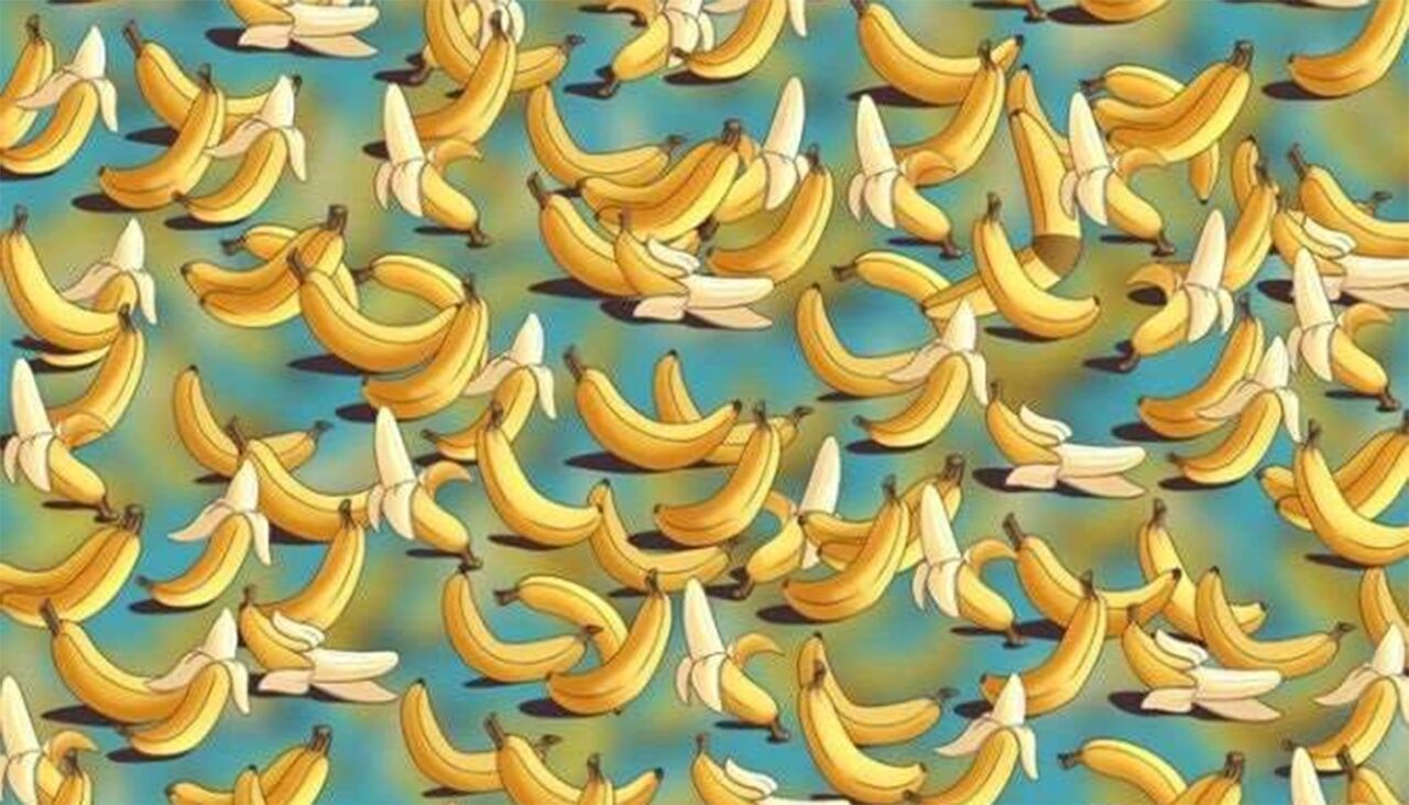 Iluzie optică virală | Doar 1 dintre 100 de oameni poate găsi bumerangul ascuns printre bananele din imagine