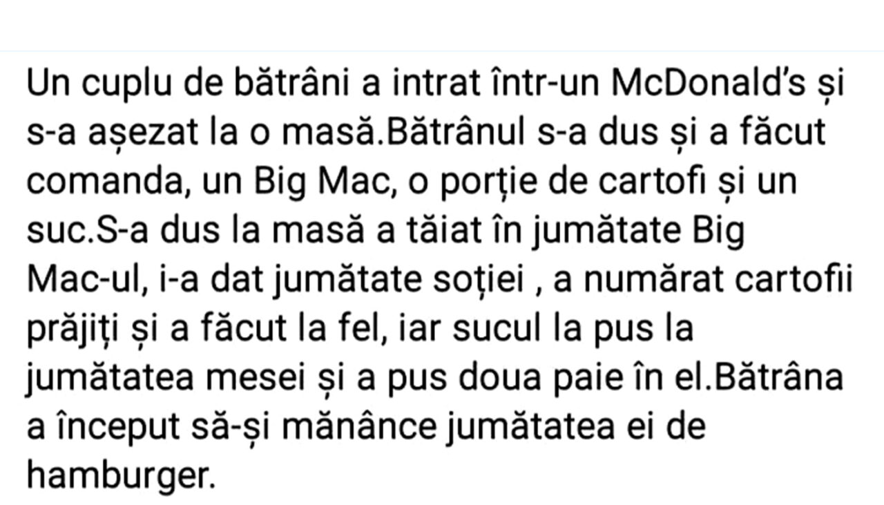 BANCUL de joi | Un cuplu de pensionari intră într-un McDonald’s
