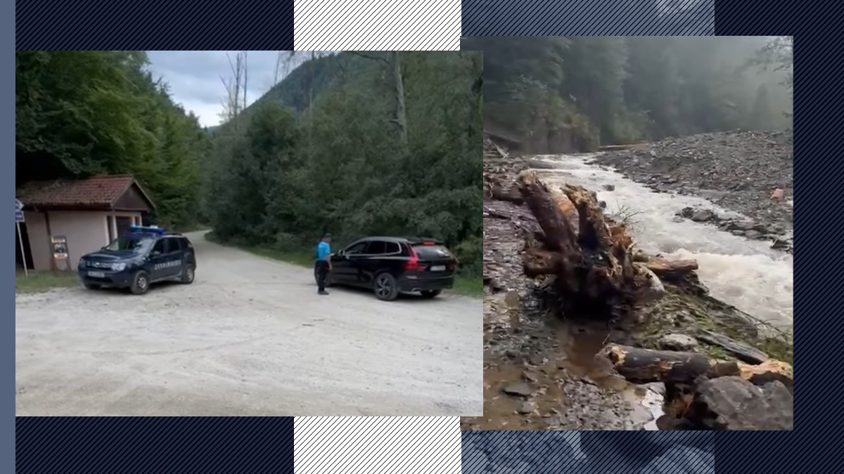 UPDATE | Aproape 80 de turiști care se aflau pe munte când drumul spre Vârful Moldoveanu s-a rupt au fost coborâți în siguranță
