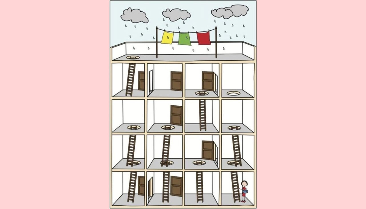 TEST de inteligență exclusiv pentru genii | Rezolvați labirintul: Cum poate ajunge femeia sus, pe terasă?