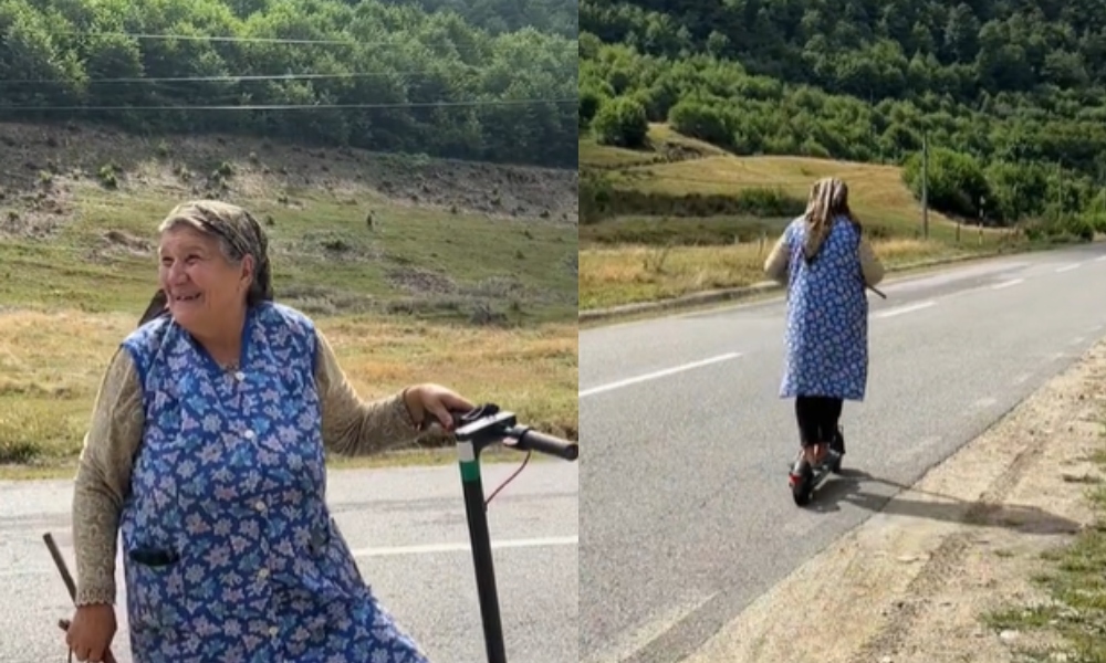 Imagini virale cu bătrânica din Sibiu care dă bice pe TROTINETA electrică