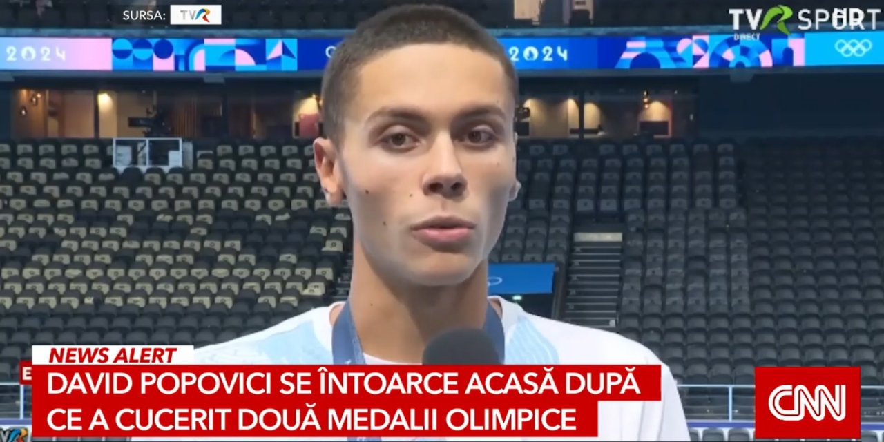 David Popovici se întoarce în România, după ce a câștigat o medalie de aur și una de bronz la Jocurile Olimpice. Mesajul campionului