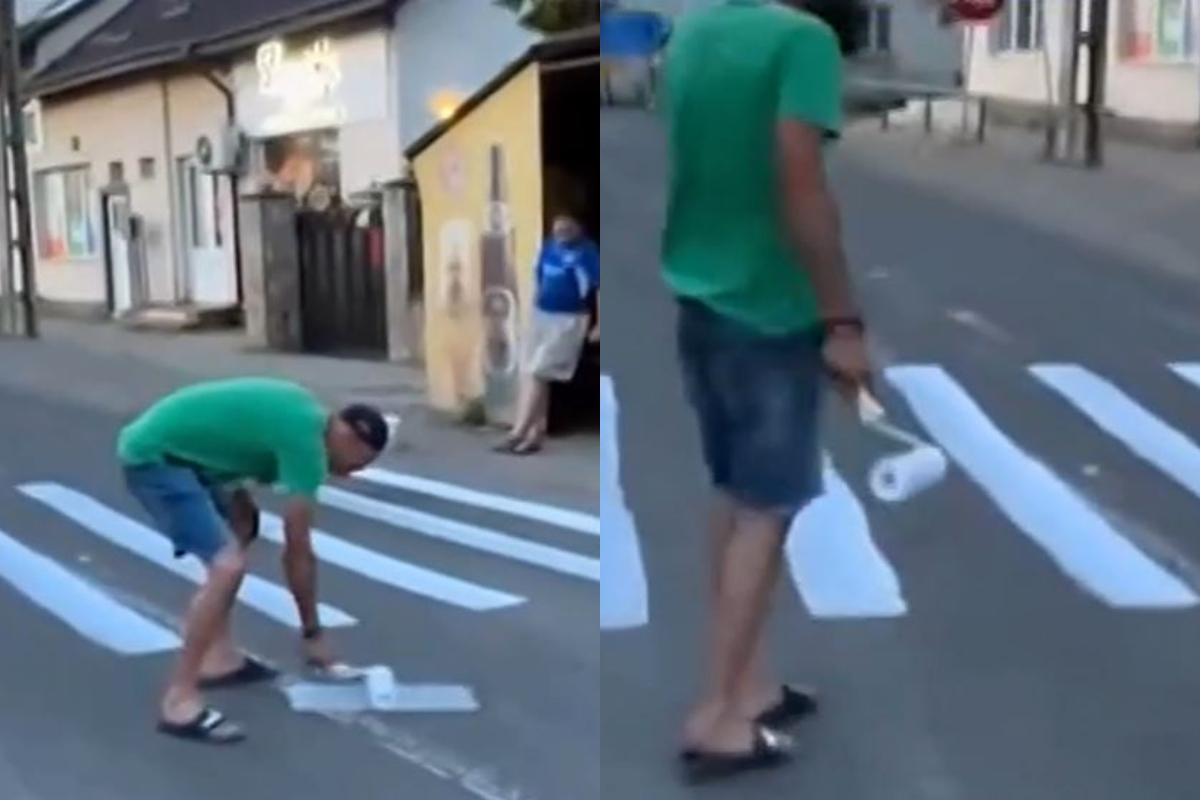 Suceveanul amendat că și-a făcut propria trecere de pietoni a RECIDIVAT. A trasat un nou desen în fața barului
