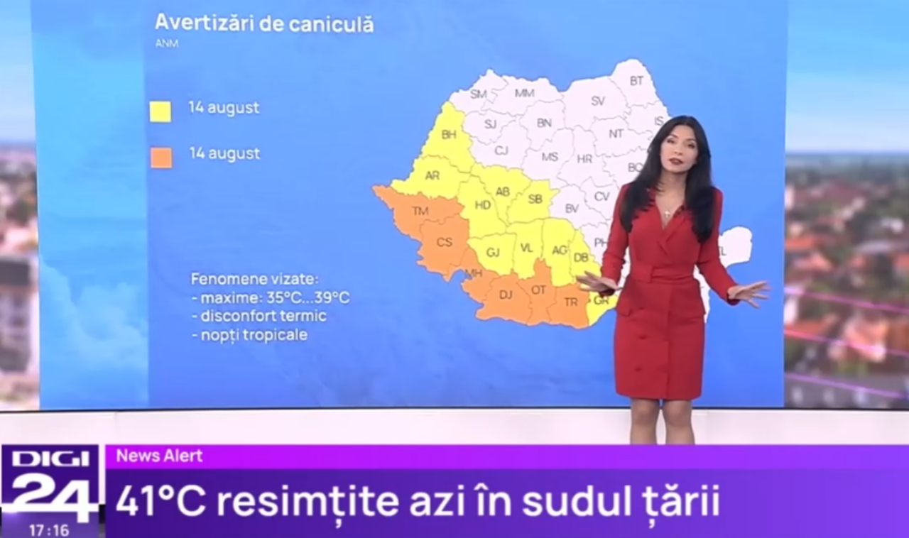 Alerte de CANICULĂ până la mijlocul lunii. 41 grade Celsius, resimțite azi în sudul țării