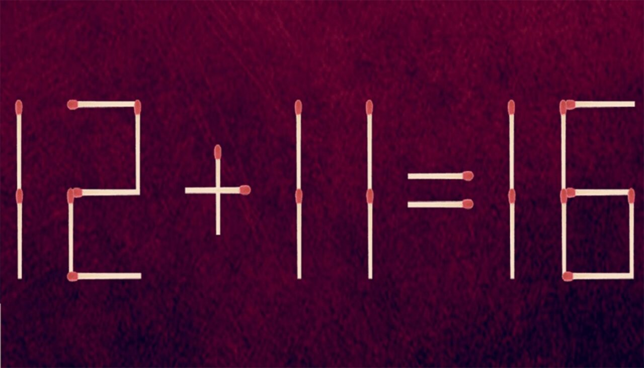 Test de inteligență pentru genii | Mutați un singur chibrit, pentru a corecta 12 + 11 = 16
