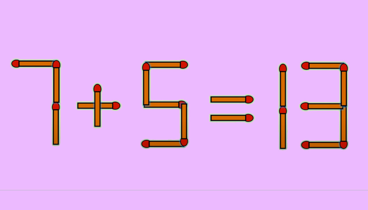 TEST IQ | 7 + 5 = 13 este greșit. Corectați egalitatea, mutând un singur chibrit