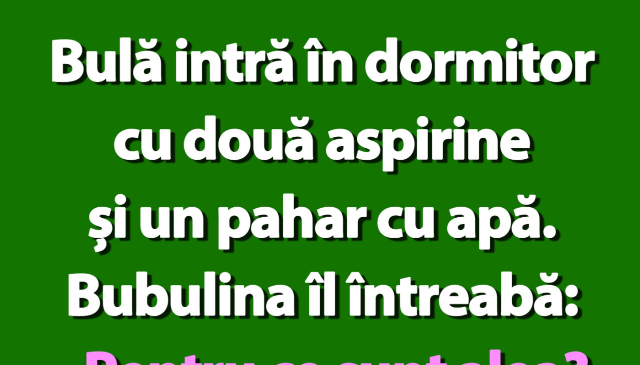 BANC | Bulă intră în dormitor cu două aspirine și un pahar cu apă
