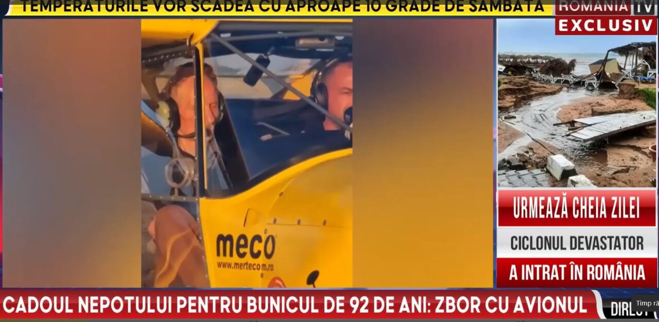 Un bunic de 92 de ani a zburat prima dată cu avionul. Nepotul a fost cel care i-a îndeplinit dorința