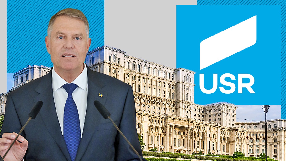 Protest al USR cu pancarte împotriva amendamentului „Klaus Iohannis senator”: Un senator în slujba lui