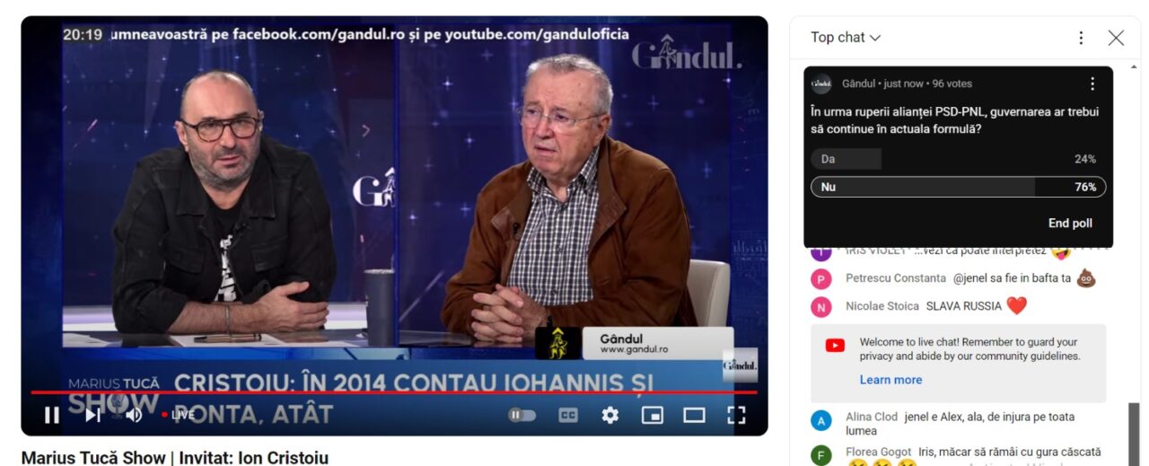 Poll Marius Tucă Show. În urma ruperii alianței PSD-PNL, guvernarea ar trebui să continue în actuala formulă?