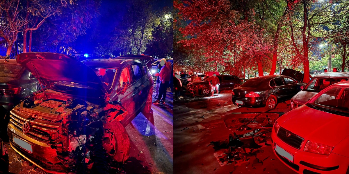 O șoferiță a ACCIDENTAT 13 mașini pe Şoseaua Mihai Bravu din Capitală. Femeia vorbea la telefon și i s-a făcut rău