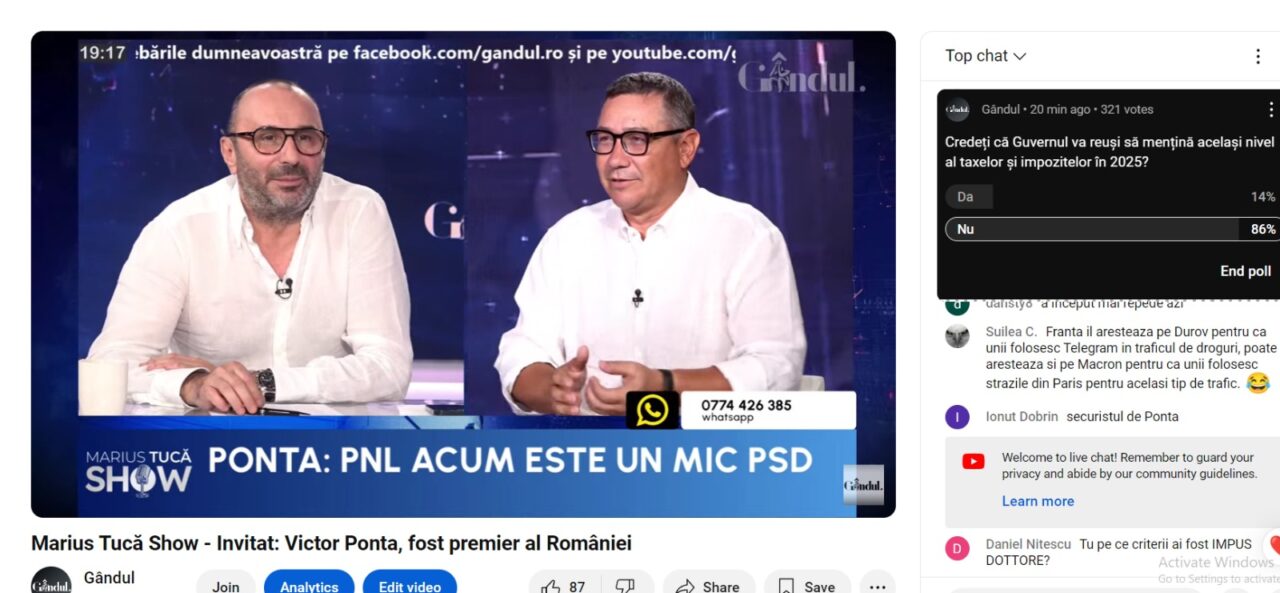 POLL Marius Tucă Show: Credeți că Guvernul va reuși să mențină același nivel al taxelor și impozitelor în 2025?
