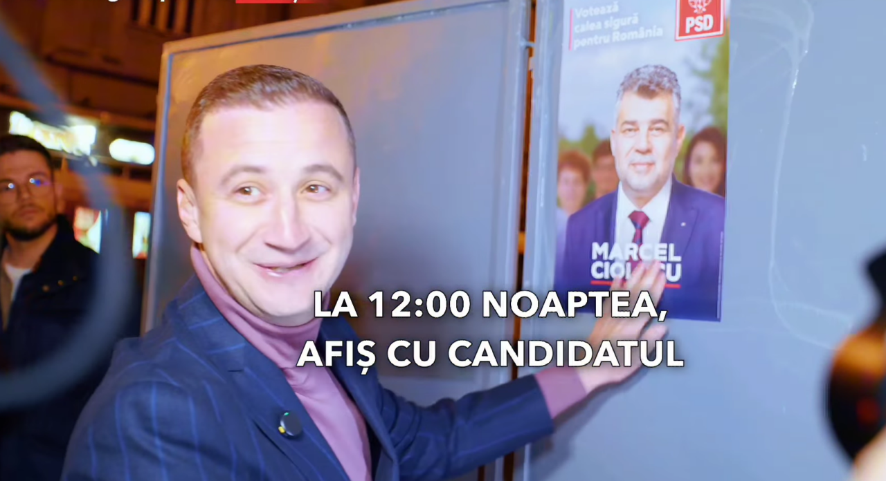 Alfred SIMONIS lipește primul afiș în centrul Timișoarei cu Marcel CIOLACU