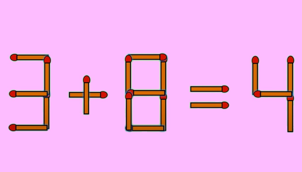 Test IQ exclusiv pentru genii | Mutați un singur chibrit, pentru a corecta 3 + 8 = 4