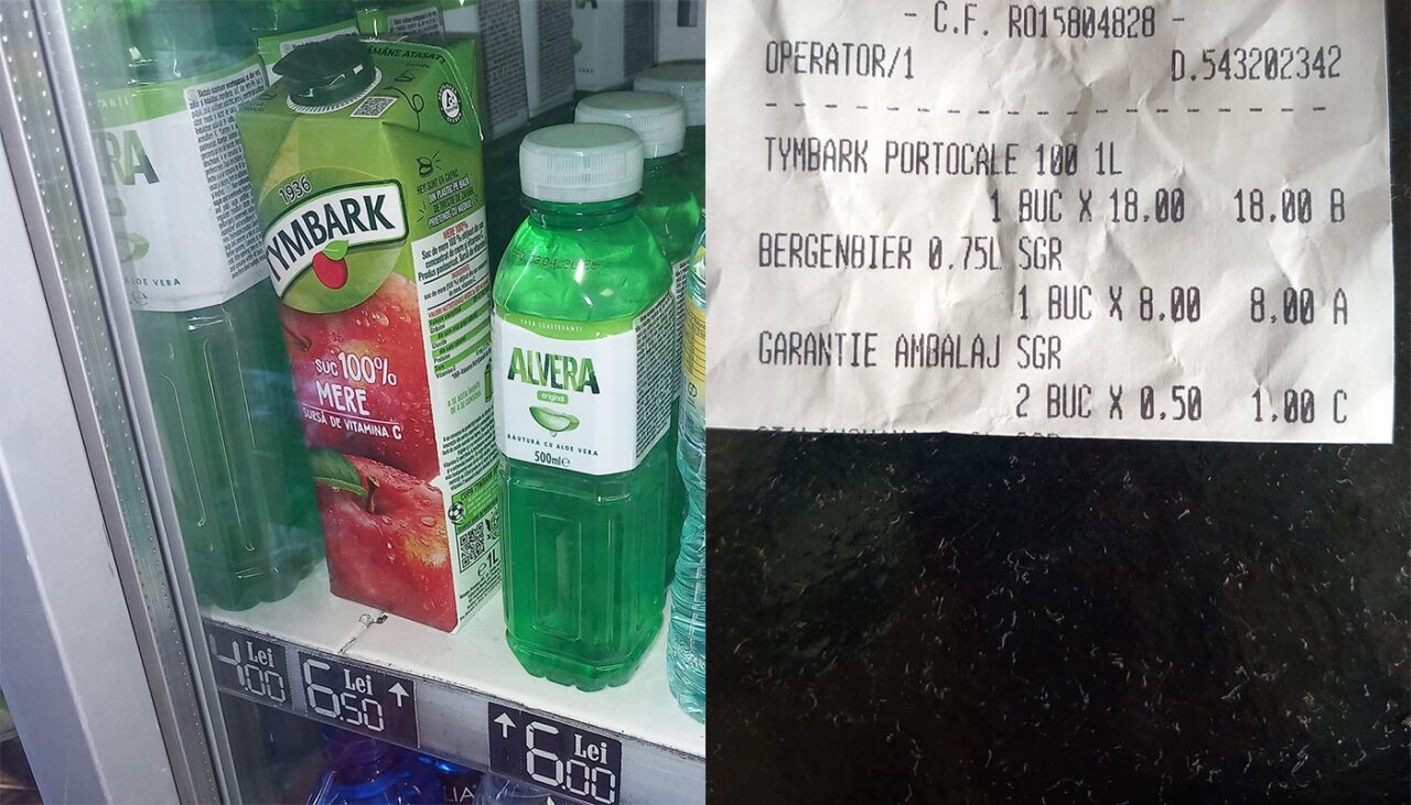 S-a întâmplat într-un non-stop din Iași. Cum s-a scumpit un suc de la 6.5 lei (pe raft) la 18 lei (la casa de marcaj)