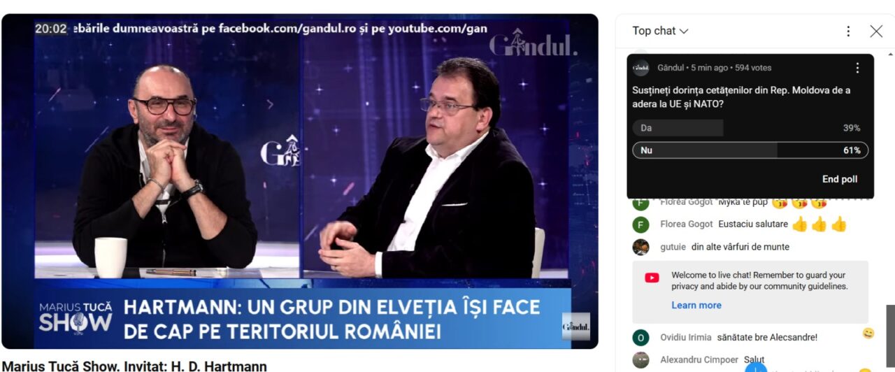 POLL Marius Tucă Show: „Susțineți dorința cetățenilor din Republica Moldova de a adera la UE și la NATO?”
