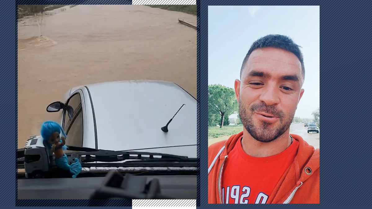 Imagini virale din Spania. IONUȚ, un șofer de TIR ROMÂN, salvează din puhoaie un om captiv în mașină