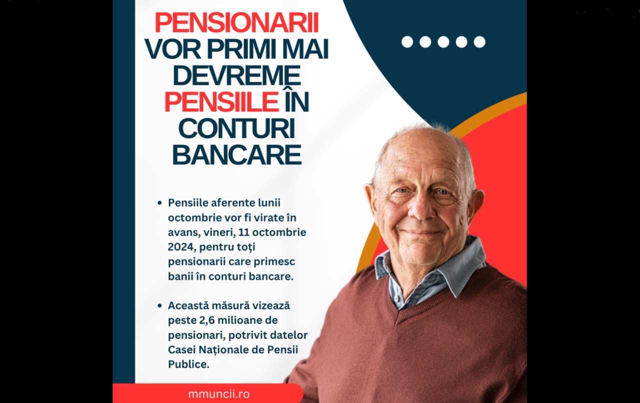 Pensiile vor fi virate mai DEVREME/ Ministerul anunță că, vineri, pensionarii vor avea banii pe CARD