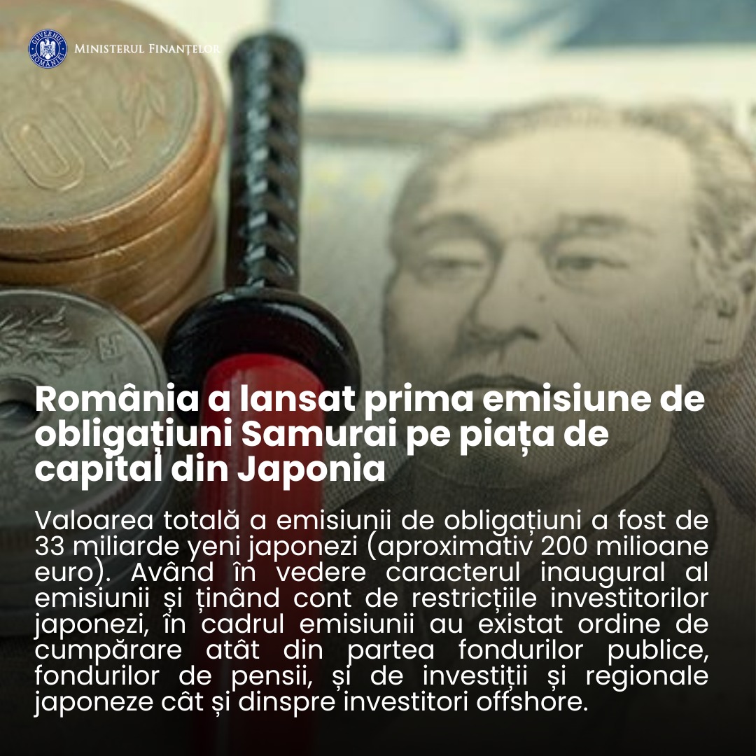 Obligațiuni SAMURAI pe piața de capital din JAPONIA, emise de ROMÂNIA/ Marcel BOLOȘ: Reflectă încrederea investitorilor internaționali