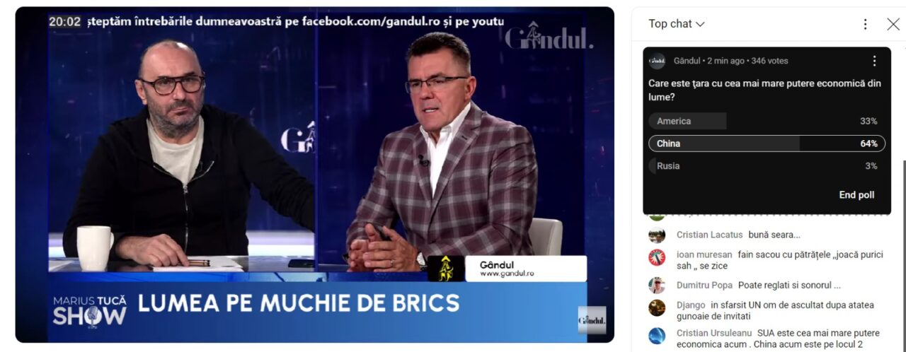 POLL Marius Tucă Show: „Care este țara cu cea mai mare putere economică din lume”