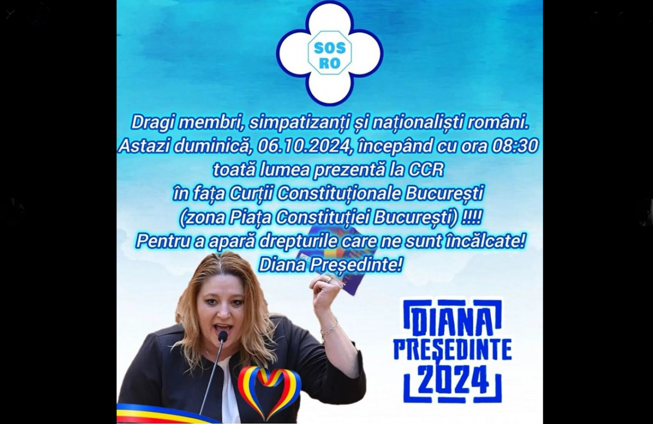 Diana ȘOȘOACĂ își cheamă susținătorii în fața CCR/Miting „Pentru a apăra drepturile care ne sunt încălcate”