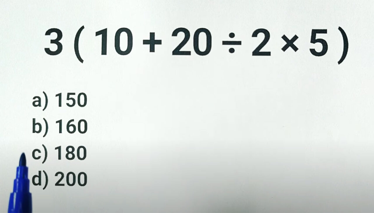 Test IQ pentru matematicieni | Calculați 3(10+20:2×5)