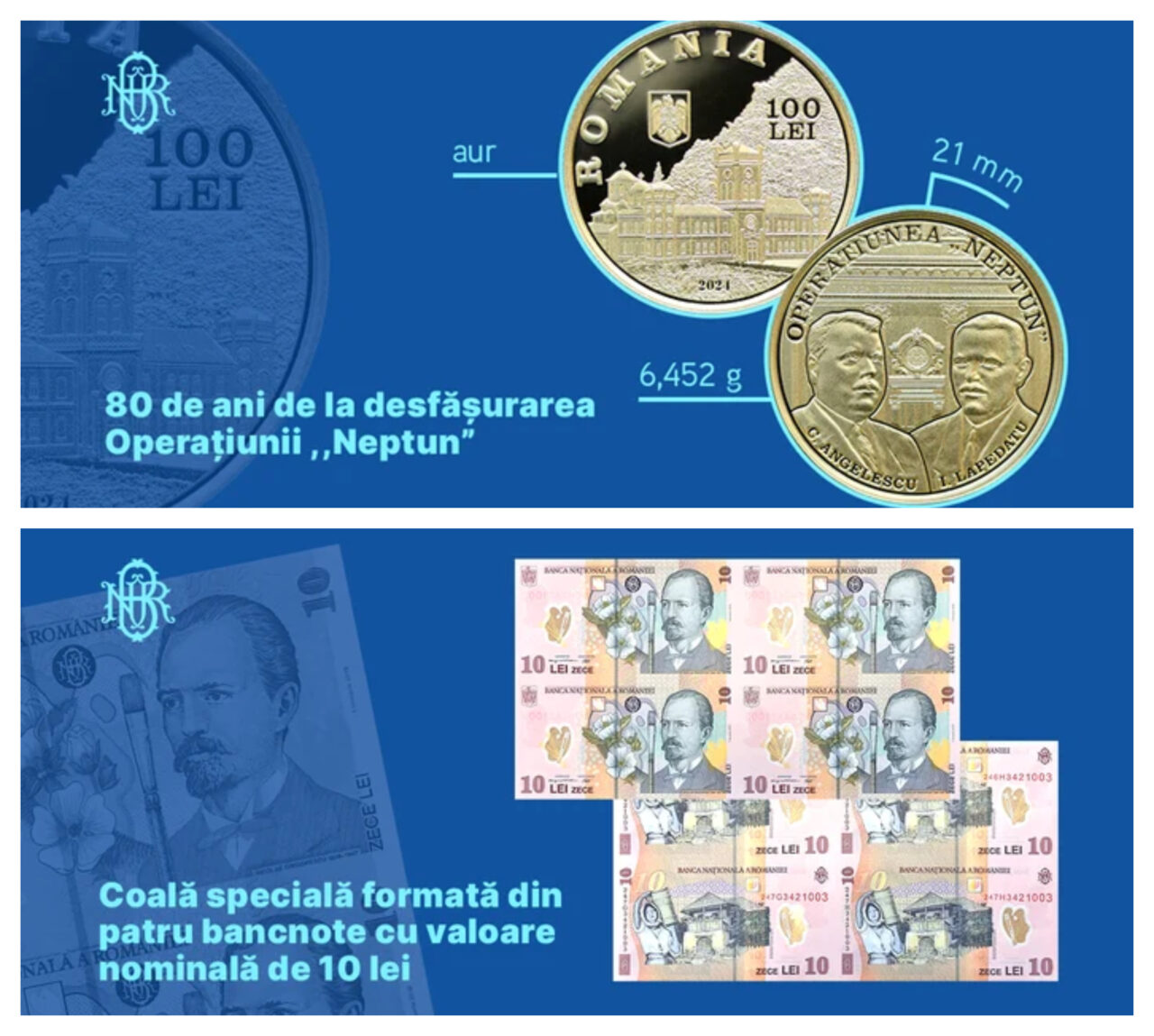 BNR a lansat o nouă monedă de aur, la 80 de ani de la operațiunea „Neptun”, prin care românii și-au protejat aurul de invazia rușilor