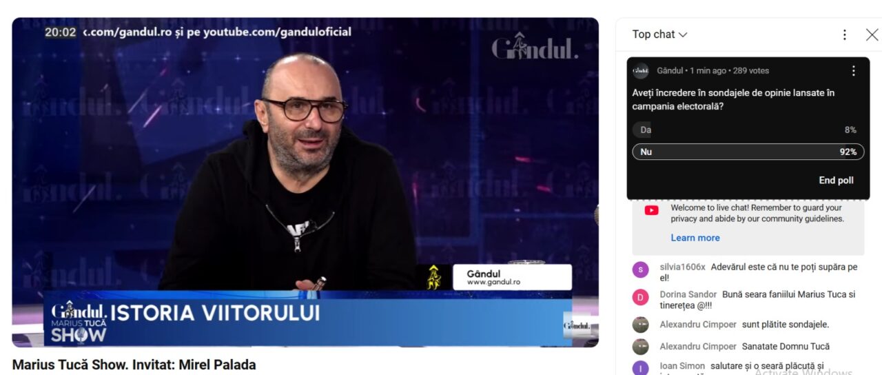 POLL Marius Tucă Show: „Aveți încredere în sondajele de opinie lansate în campania electorală?”