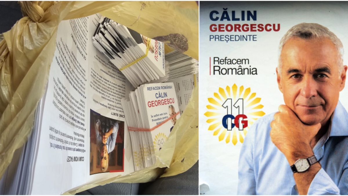 Candidatul „zero cheltuieli de promovare”, dat de gol de un ANONIM/Pachet cu pliante și afișe cu Călin GEORGESCU, la o mănăstire