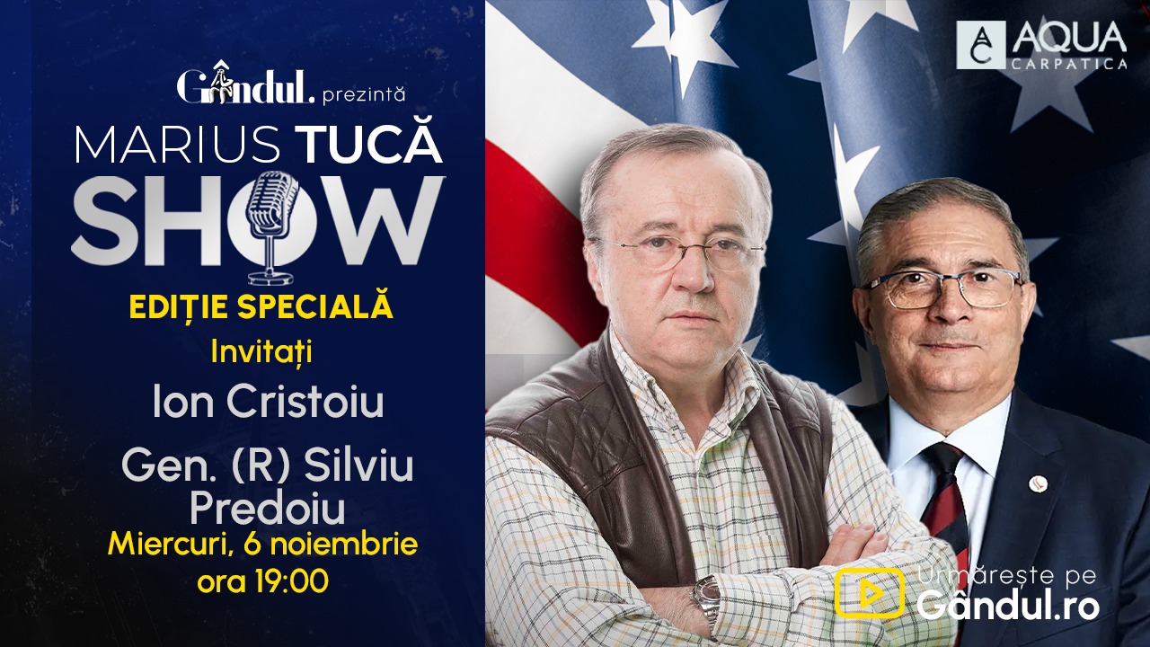 Marius Tucă Show începe miercuri, 6 noiembrie, de la ora 19.00, live pe Gândul. EDIȚIE SPECIALĂ – Alegerile din Statele Unite ale Americii