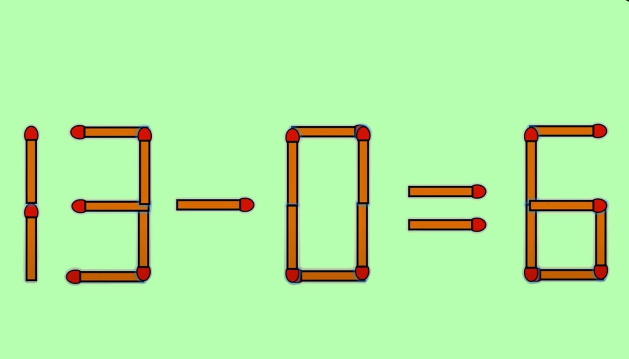Test de inteligență | Mutați un singur chibrit, pentru a corecta 13 – 6 = 0