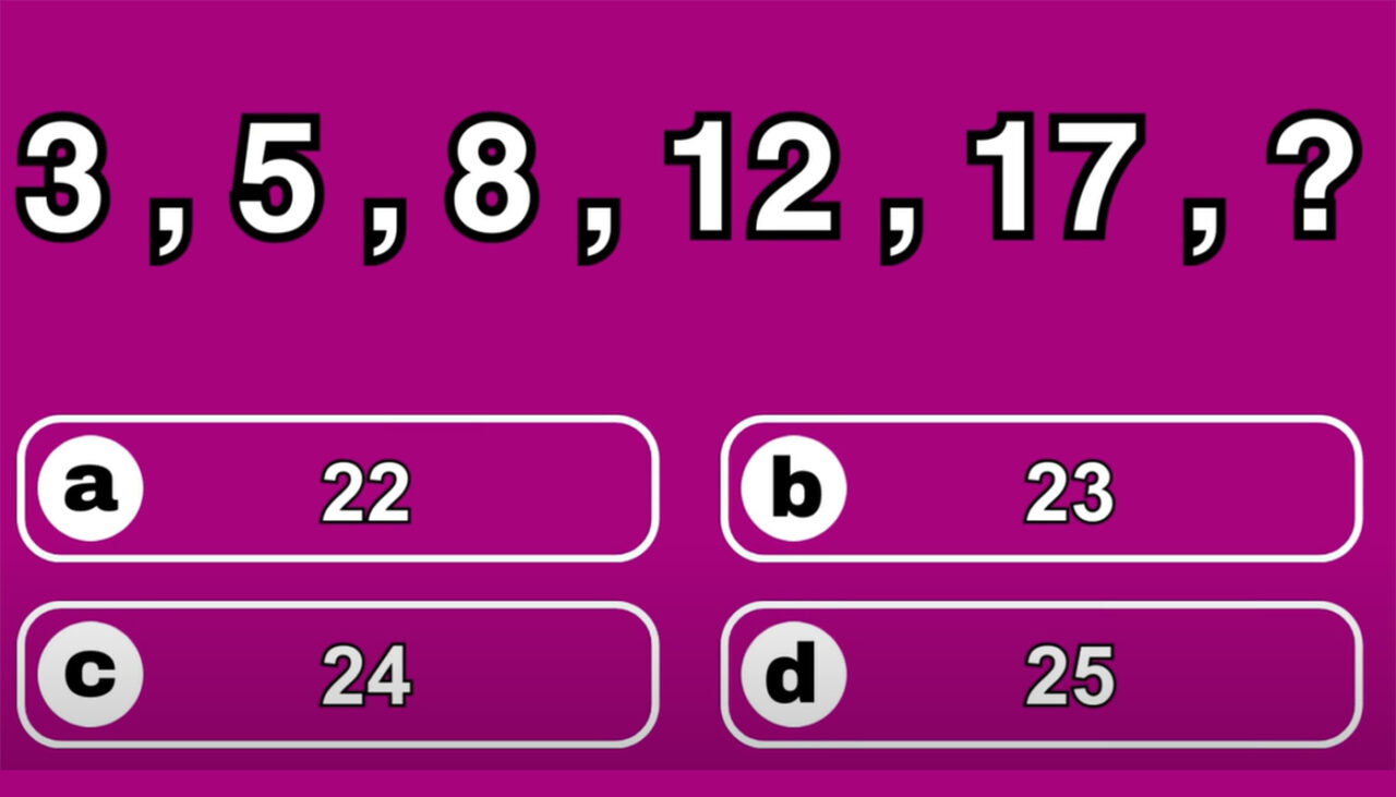 TEST IQ | Completați următorul număr din seria: 3, 5, 8, 12, 17