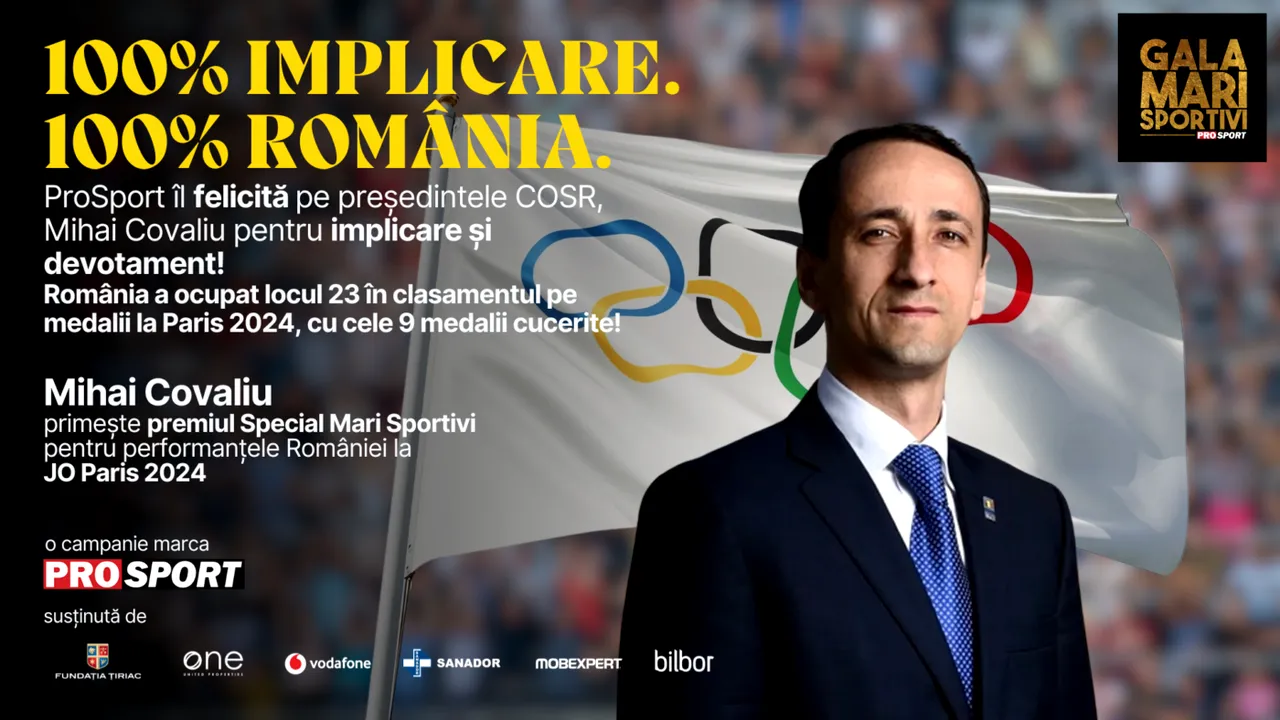 Mihai Covaliu, PREMIAT la Gala Mari Sportivi ProSport! S-au împlinit 110 ani de olimpism în România