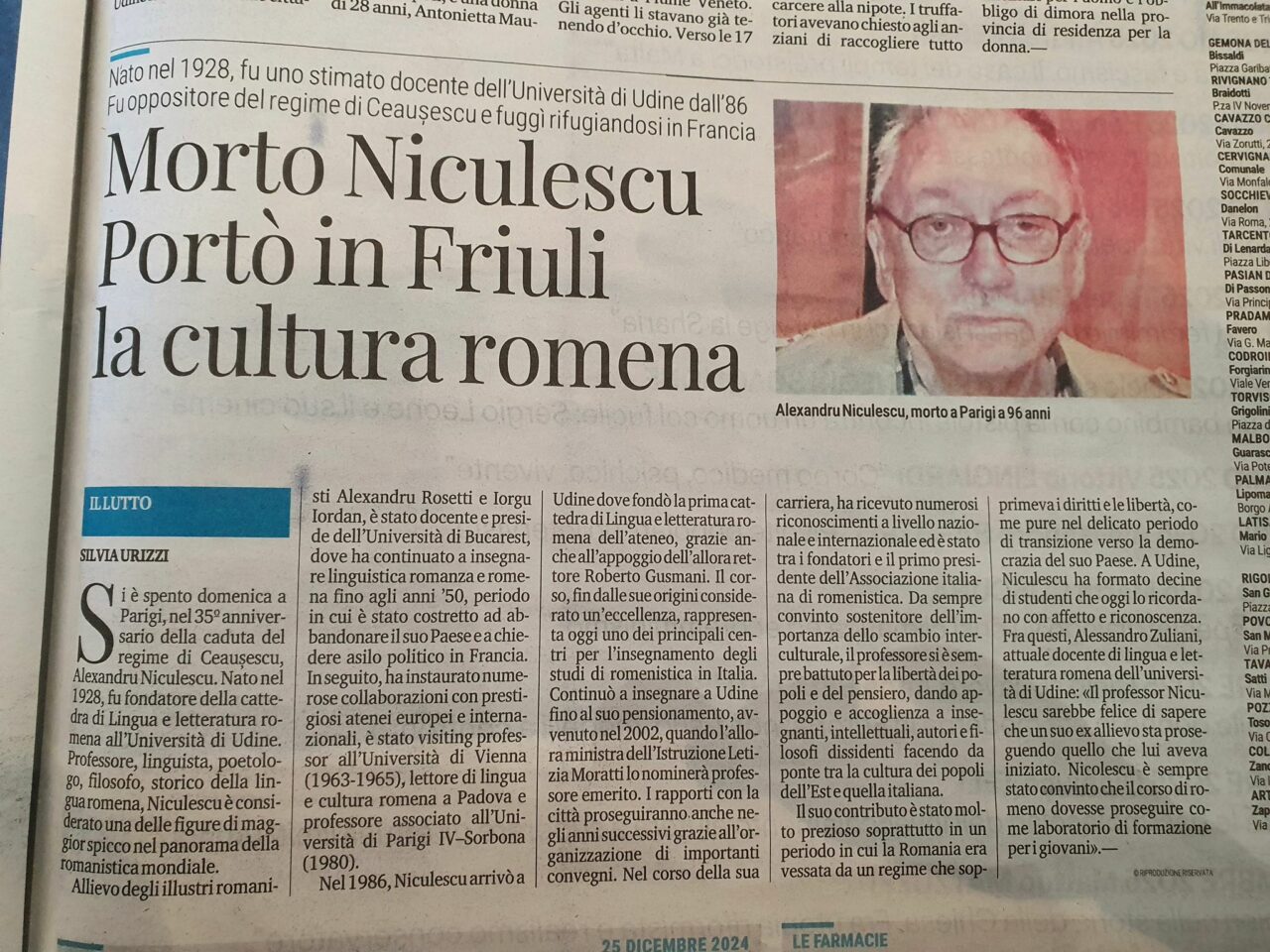 Profesorul şi lingvistul Alexandru Niculescu A MURIT la Paris, la vârsta de 96 de ani
