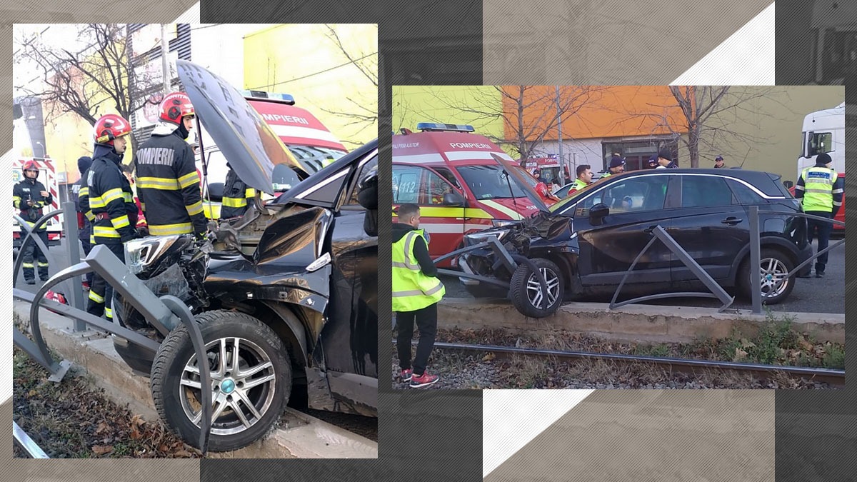 Circulația tramvaielor 41 a fost blocată două ore în urma unui accident. Un șofer a ajuns cu mașina pe linie