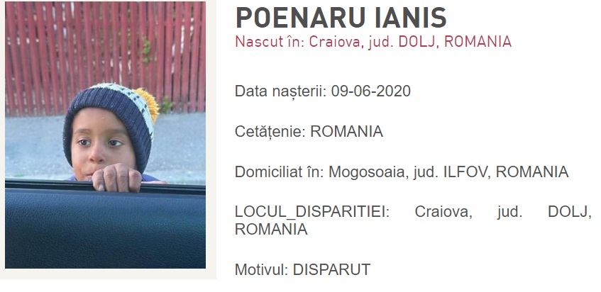 Copilul de 4 ani din Craiova, dispărut din faţa casei unde se juca, a fost găsit mort / Sunt continuate cercetările