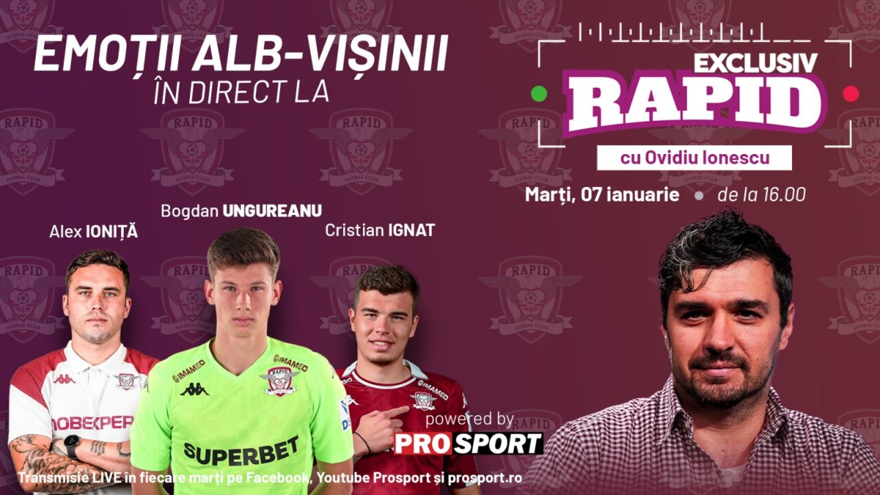 „EXCLUSIV RAPID”, alături de Alexandru Ioniță, Viorel Moldovan, Cristi Ignat și Bogdan Ungureanu, pe canalul YouTube – ProSport, de la ora 16:00