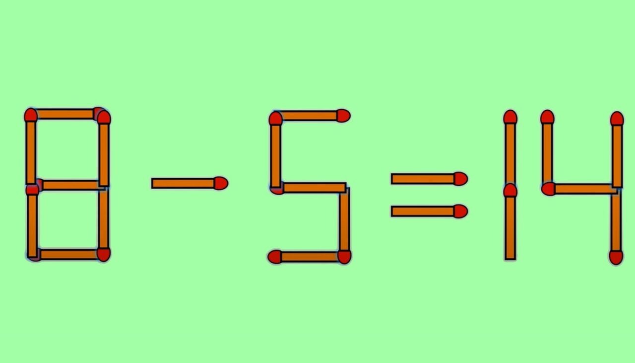 TEST de inteligență | Mutați un singur chibrit, pentru a corecta 8 – 5 = 14