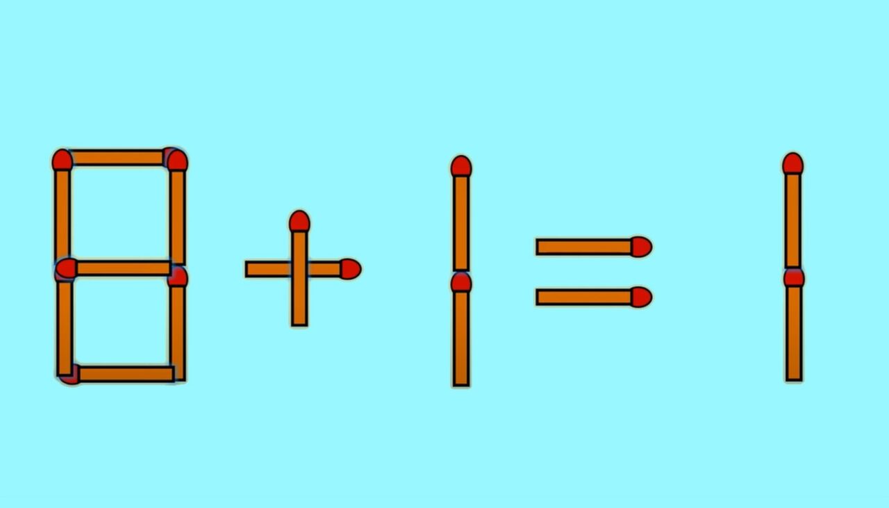 TEST IQ | 8 + 1 = 1 este complet greșit. Corectați egalitatea mutând un singur chibrit