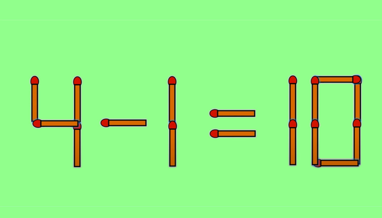 TEST IQ | 4 – 1 = 10 este greșit. Corectați egalitatea, mutând doar un băț
