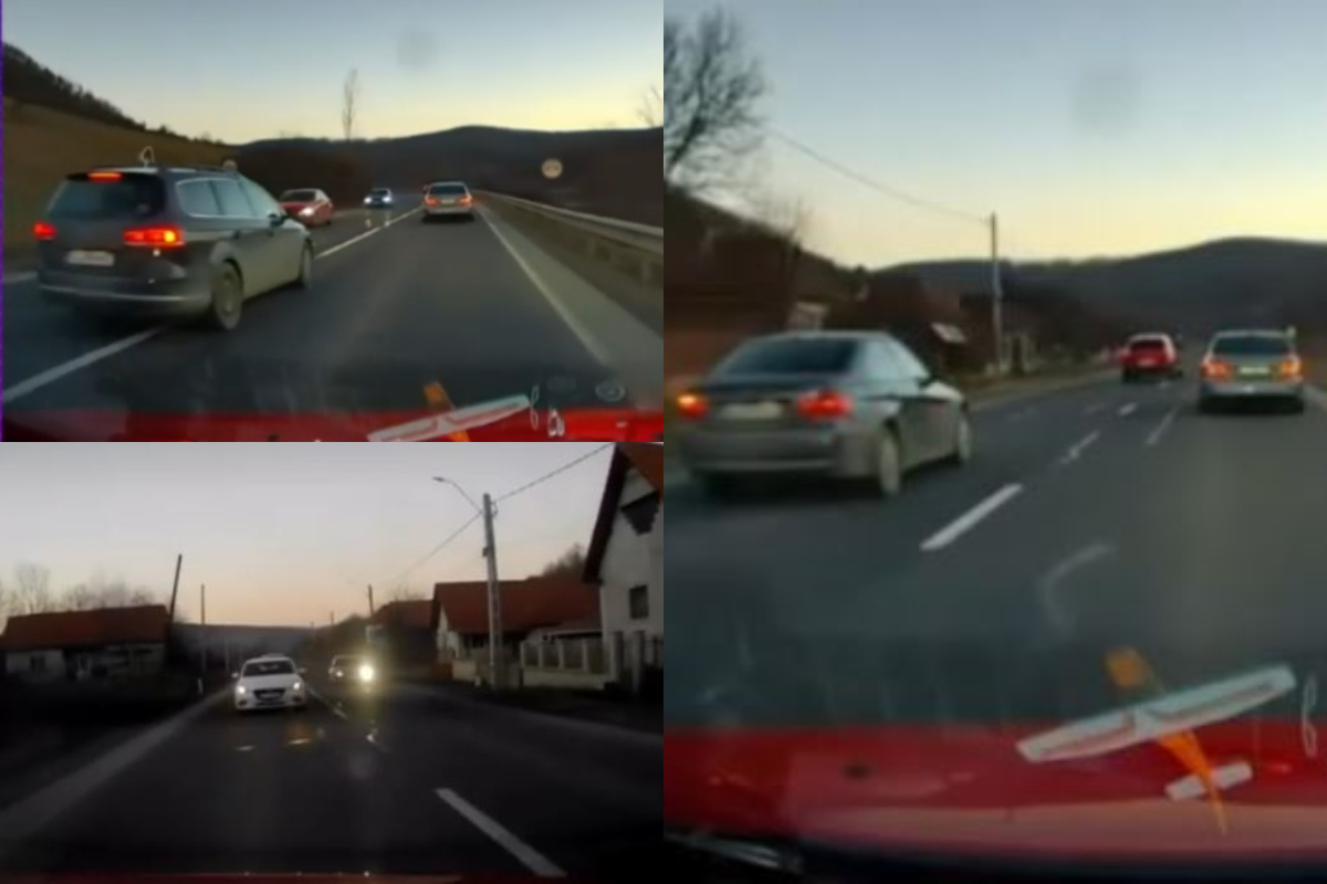 Depășiri periculoase pe o șosea din județul Cluj. Cum au fost surprinși 2 șoferi pe drumul public