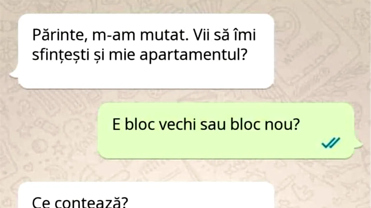 Bancul de luni | „Părinte, m-am mutat. Vii să îmi sfințești și mie apartamentul?”