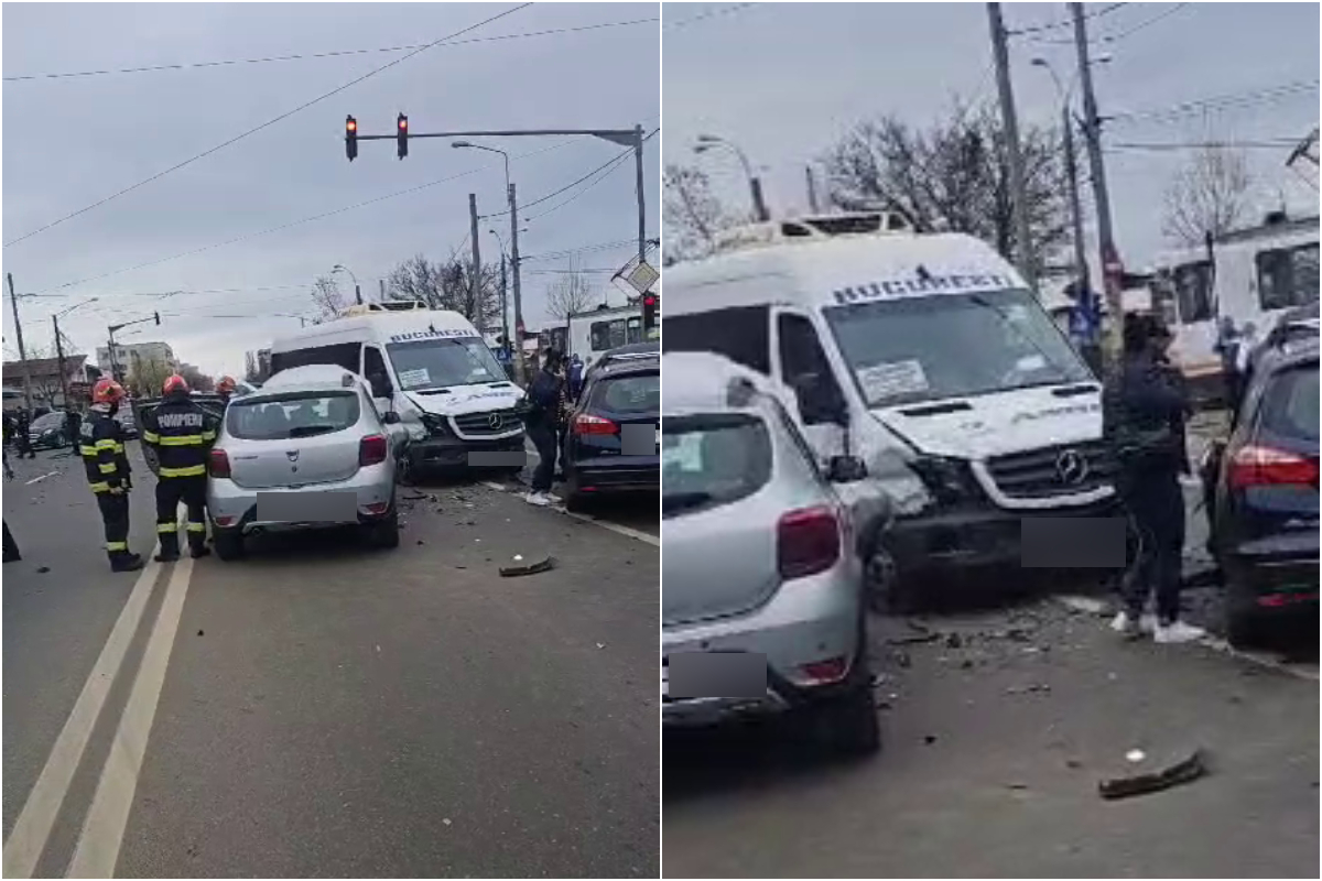 Accident grav în București cu 5 autoturisme și un microbuz: 12 persoane au ajuns la spital
