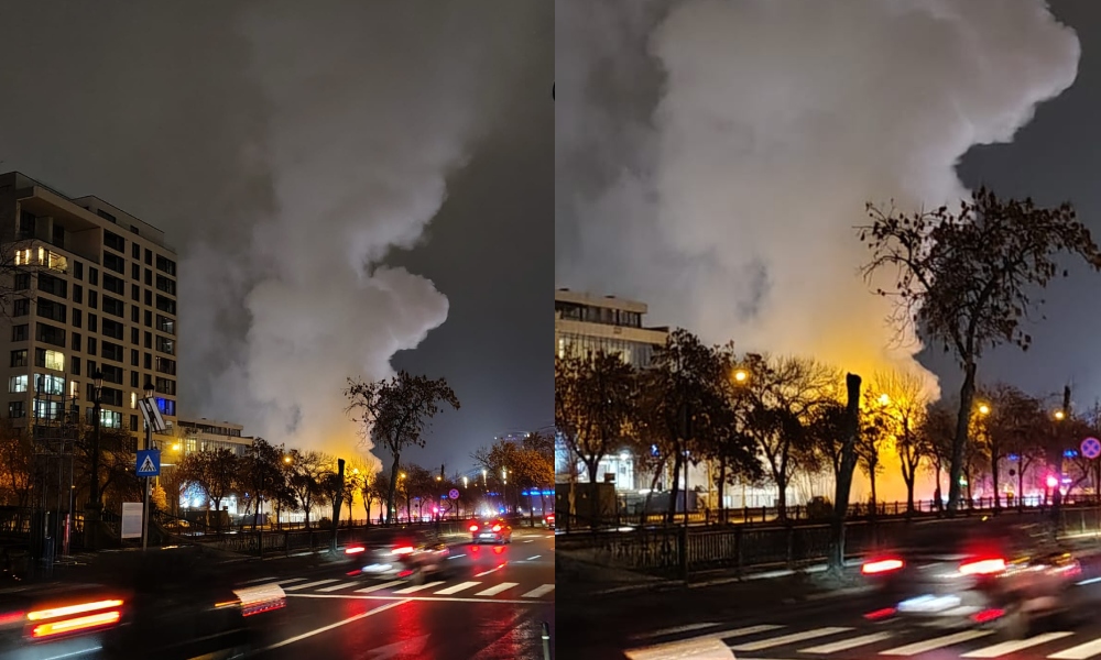 VIDEO. MOBILIZARE în forță a pompierilor, după ce o țeavă de apă fierbinte s-a spart în sectorul 3. Circulația este oprită în zonă