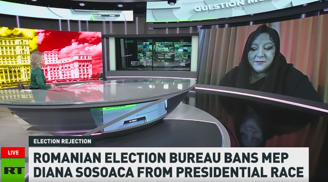 Diana Șoșoacă, DELIR în direct la Russia Today: „Port doliu pentru că democrația este moartă”