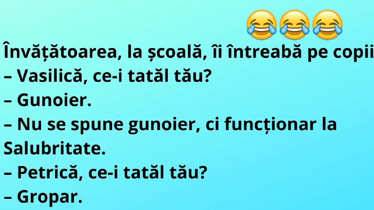 Bancul zilei | „Învăţătoarea, la şcoală, îi întreabă pe copii”