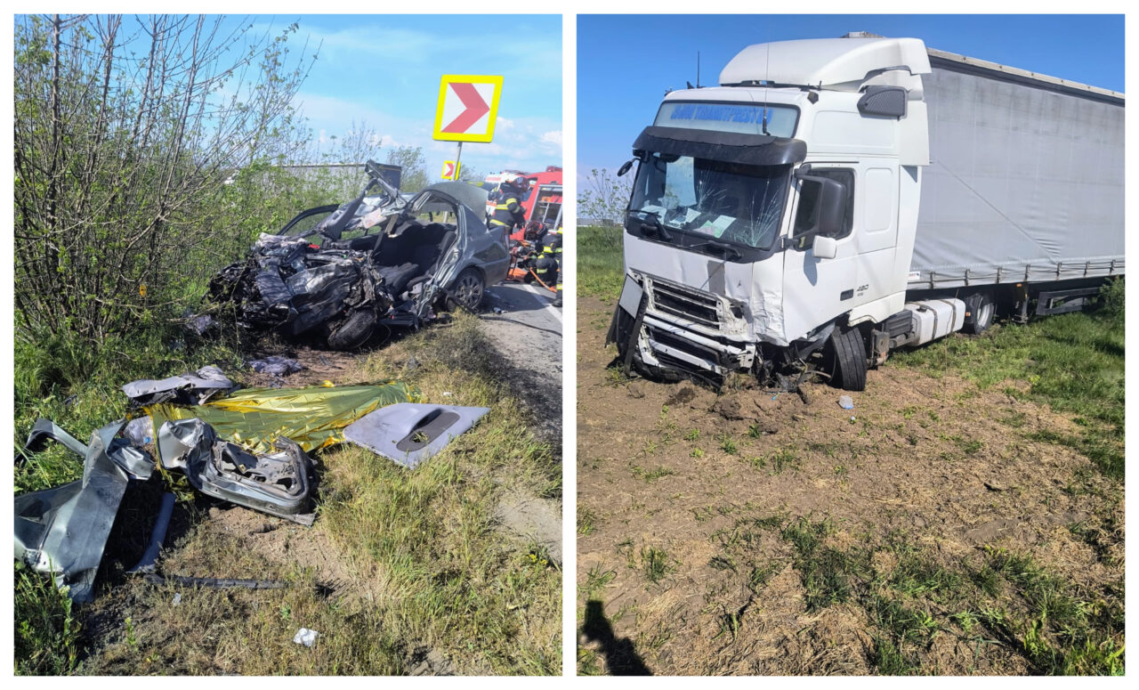 O femeie a MURIT și cei doi copii minori ai săi au fost grav răniți după ce mașina lor a fost lovită de un TIR, pe un drum din județul Arad